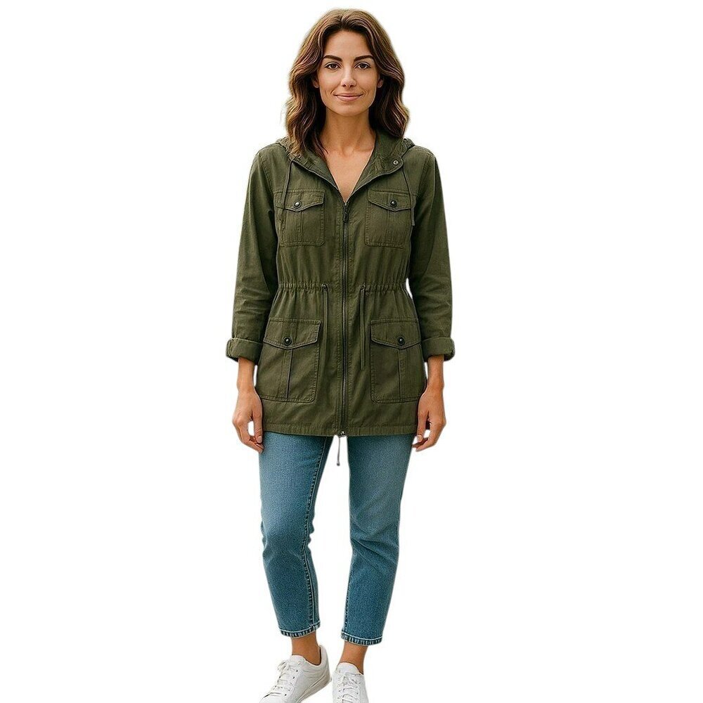 Jack by BB Dakota Womens Size XS Army Green Zip Front 4 Pockets Hooded Jacket